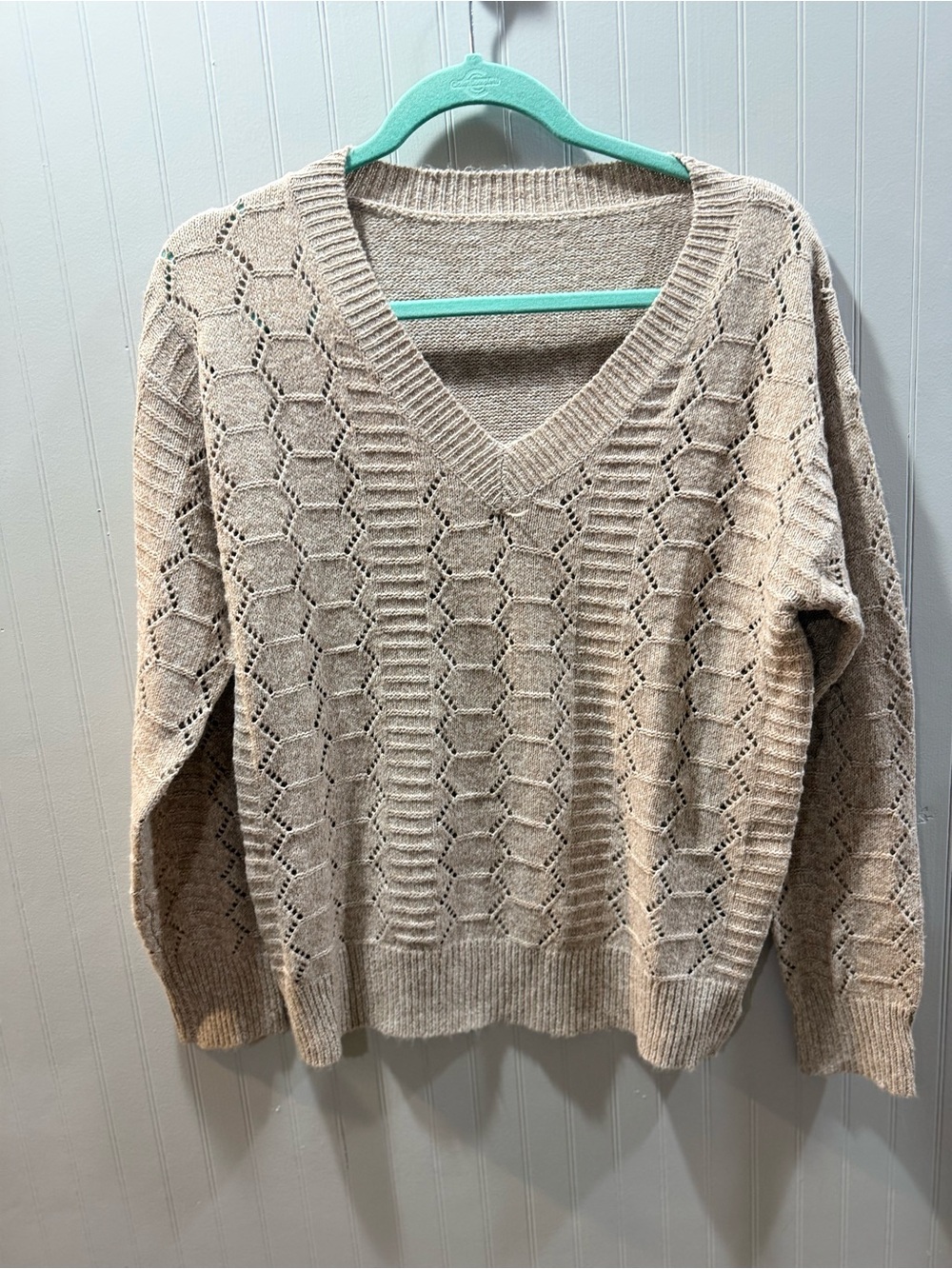 Cupshe Beige‎ Openwork V-Neck Knit Sweater